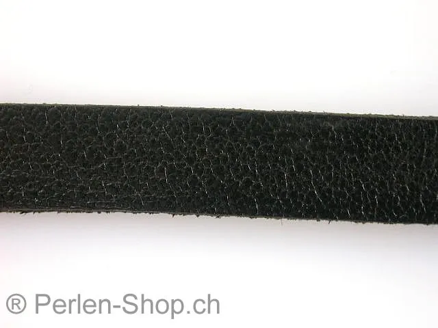 Leather Cord from coil, black, ±12x3mm, 10cm