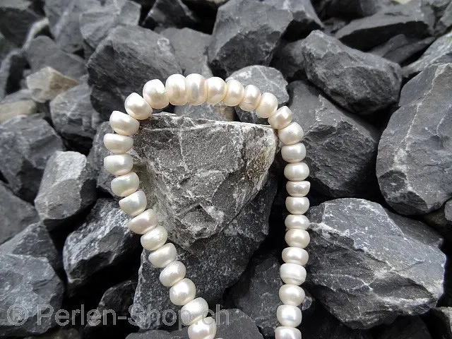 perles d'eau douce, Couleur: blanc, Taille: ±9-10mm, Quantite: chaîne ±38cm, (±57 piece)