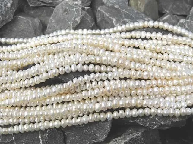 Perles d'eau douce, Couleur: blanc, Taille: ±5x4mm, Quantite: ±101 piece - String ±35cm