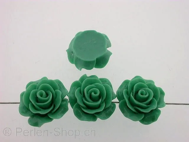Rose, plastic mix, green, ±23x9mm, 1 pc.