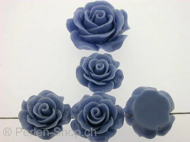 Rose, kunststoffmischung, blau, ±28x12mm, 1 Stk.