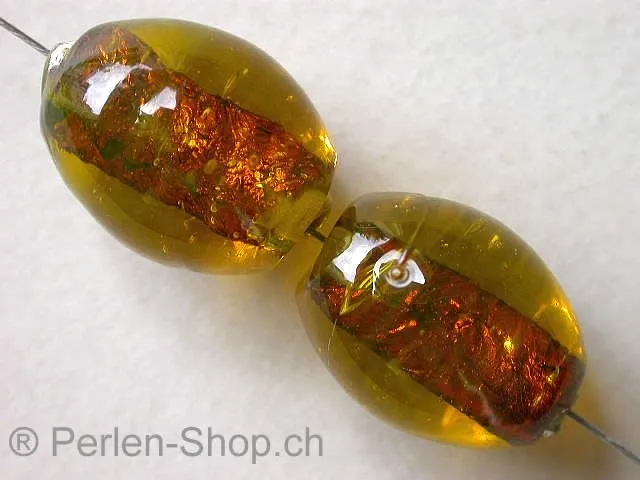 Silver Foil Oval, yellow, ±15mm, 5 pc.