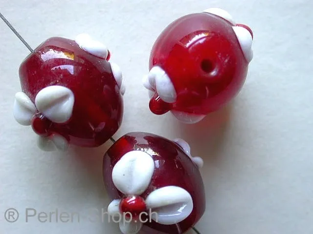 Lamp-Beads oval red with white, 15mm, 1 pc.