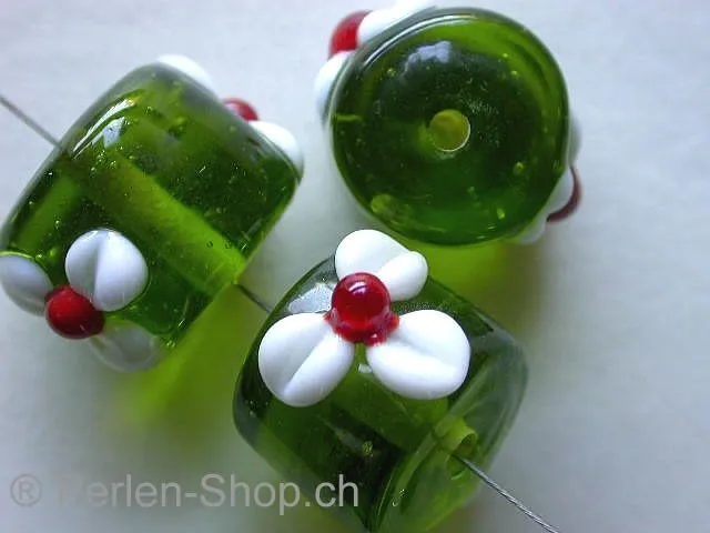 Lamp-Beads cylinder green with white, 12mm, 1 pc.