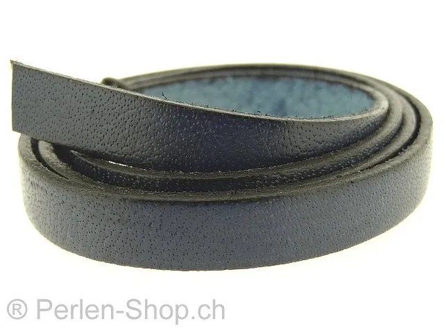fils de cuir plat, Couleur: blue, Taille: ±10x2 mm, Quantite: 10cm