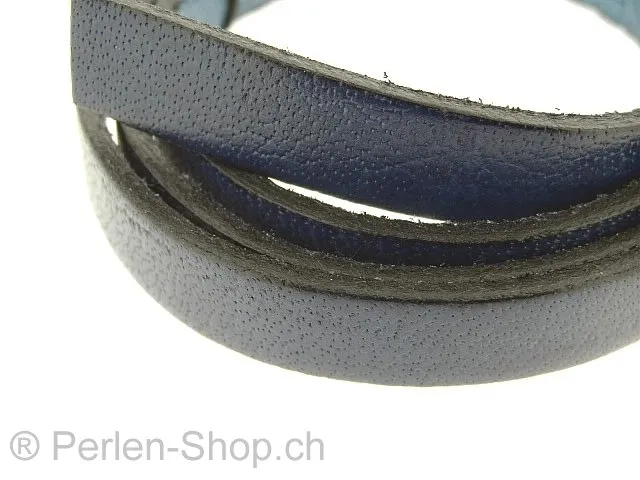 fils de cuir plat, Couleur: blue, Taille: ±10x2 mm, Quantite: 10cm