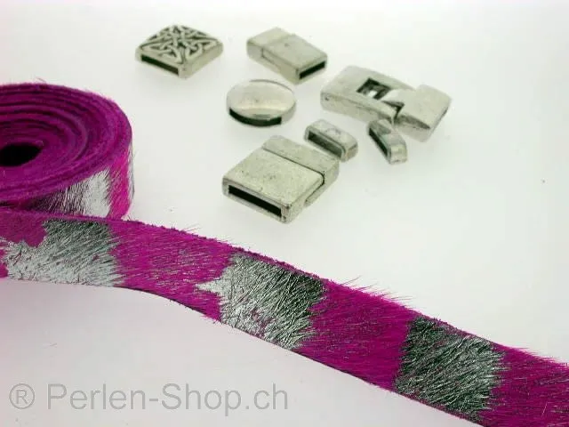Lederband, pink/silber, ±14x2mm, ±150cm