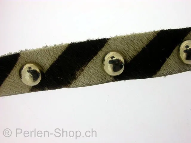 Leather Cord, zebra with pins, ±14x2mm, ±100cm