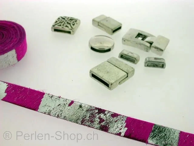 Lederband, pink/silber, ±10x2mm, ±125cm