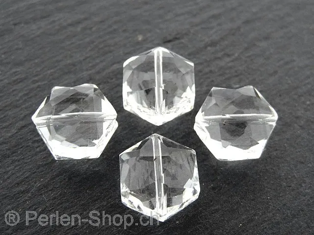 Crystal hexagon, ±13x11x7mm, crystal, 3 pc.