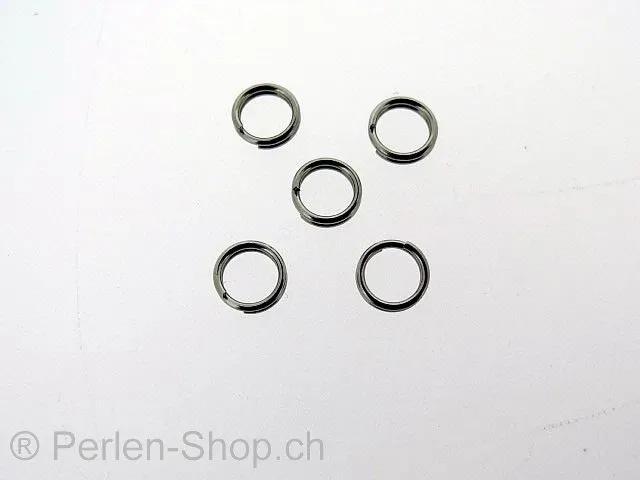 anneau double en acier inoxydable, Couleur: Platinum, Taille: 6 mm, Quantite: 10 piece