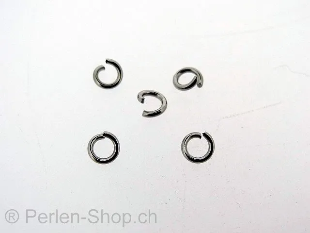 Edelstahl Ring offen, Farbe: Platinium, Grösse: 5 mm, Menge: 10 Stk.