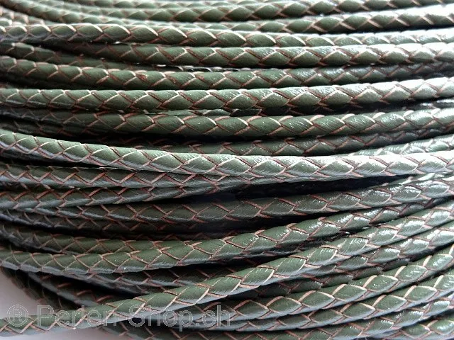 Lederband soft (Bolo) geflochten, ab Spule, Farbe: grün, Grösse: ±3mm, Menge: 10 cm