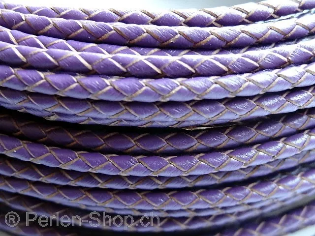 Lederband soft (Bolo) geflochten, ab Spule, Farbe: lila, Grösse: ±3mm, Menge: 10 cm