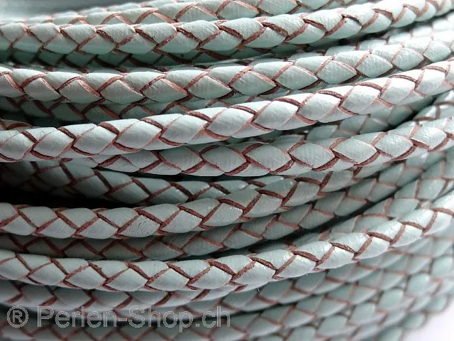 Lederband soft (Bolo) geflochten, ab Spule, Farbe: mint, Grösse: ±3mm, Menge: 10 cm