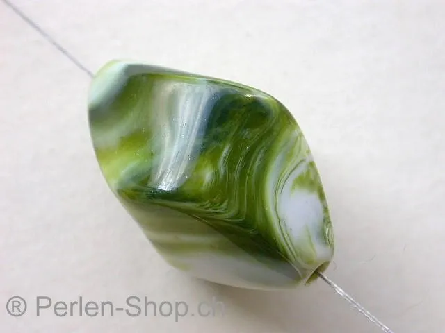 Plasticbeads oval marbled, green, ±31x21mm, 1 pc.