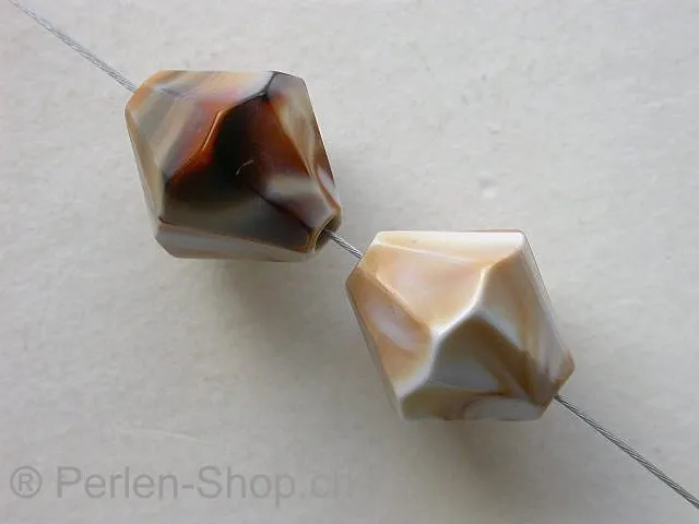 Plasticbeads conical marbled, brown, ±14x13mm, 4 pc.