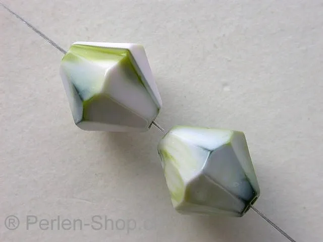 Plasticbeads conical marbled, green, ±14x13mm, 4 pc.