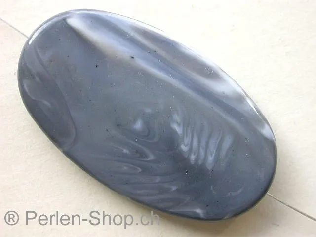 Plasticbeads oval flat marbled, grey, ±51x30mm, 1 pc.