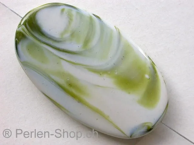 Plasticbeads oval flat marbled, green, ±51x30mm, 1 pc.