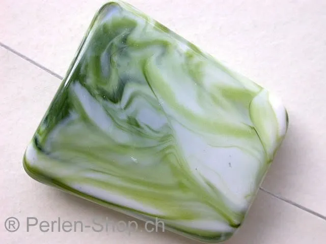 Plasticbeads flat marbled, green, ±32x28mm, 1 pc.
