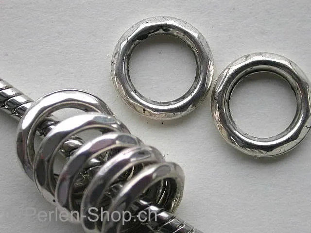 Kunststoff ring mit facette, 12mm, antik silberfarbig, 5 Stk.