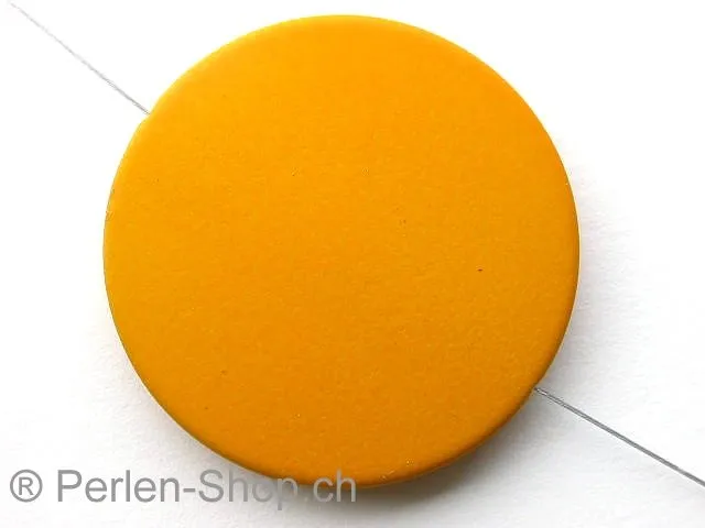 Plasticbeads frosted round flat, yellow, ±42mm, 1 pc.