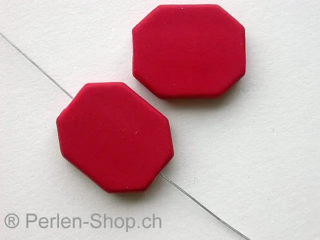 Kunststoffperle matt sechs kant, rot, ±22mm, 3 Stk.