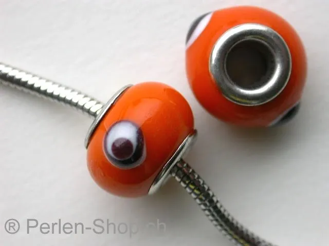 Troll-Beads Style glassbeads, orange/brown, ±11x14mm, 1 pc.