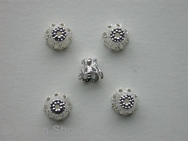 Perlenkappe, ±5x7mm, silberfarbig, 10 Stk.