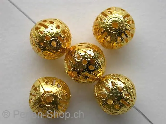 Metallperle rund, 10mm, goldfarbig, 15 Stk.