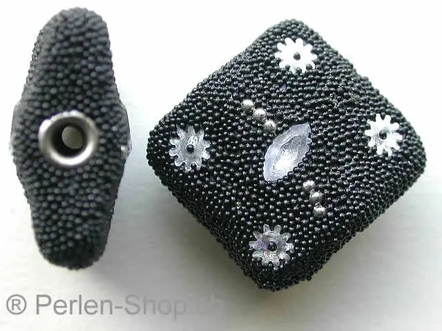Kashmir perlen cube, schwarz, ±25mm, 1 Stk.