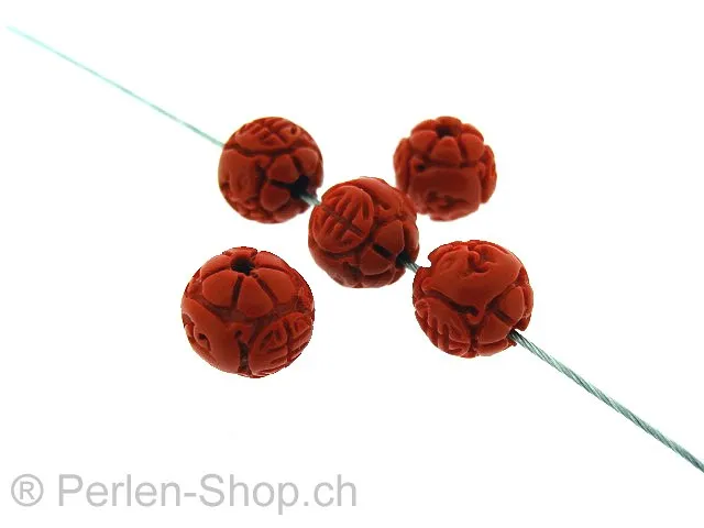 Cinnabar Bead, Color: red, Size: ±8mm, Qty: 5pc.