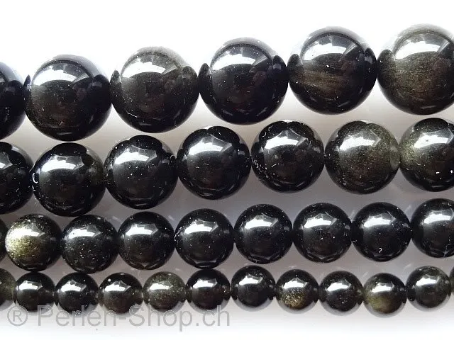 Gold Obsidian, Halbedelstein, Farbe: braun, Grösse: ±10mm, Menge: 1 strang ±40cm (±38 Stk.)
