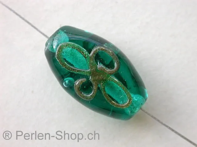 Oval with flower, turquoise, ±2x13mm, 1 pc.