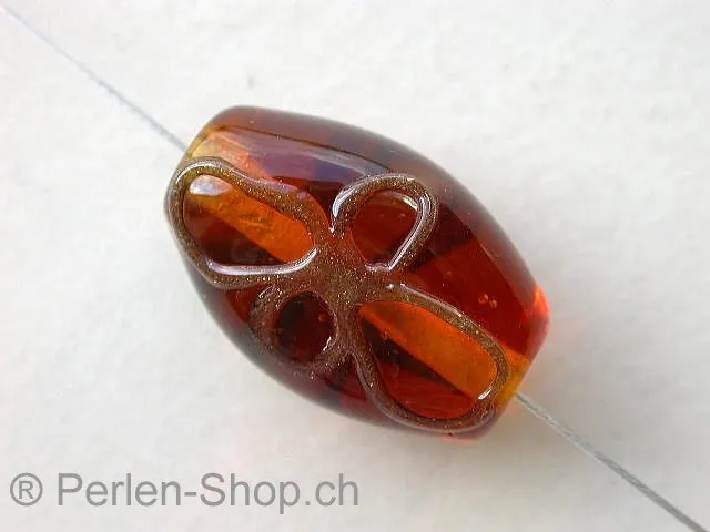 Oval with flower, brown, ±2x13mm, 1 pc.