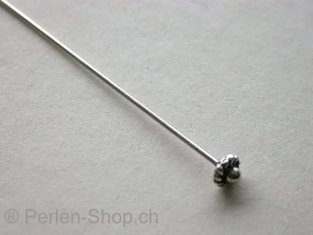 Head Pin with bead, ±53mm, antik silver color, 1 pc.