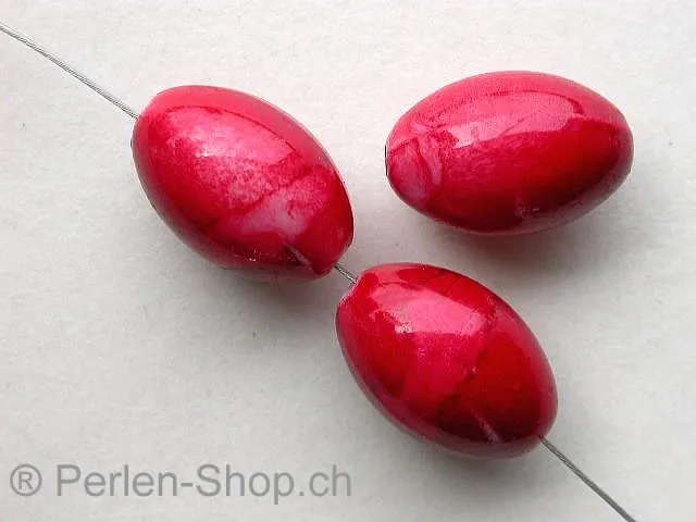 Plasticbeads oval with decoration, red, ±18mm, 5 pc.