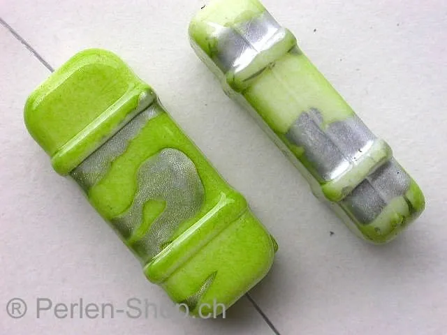 Kunststoffperle rechteckig verziert, grün, ±32mm, 2 Stk.