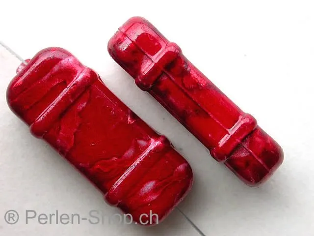 Kunststoffperle rechteckig verziert, rot, ±32mm, 2 Stk.