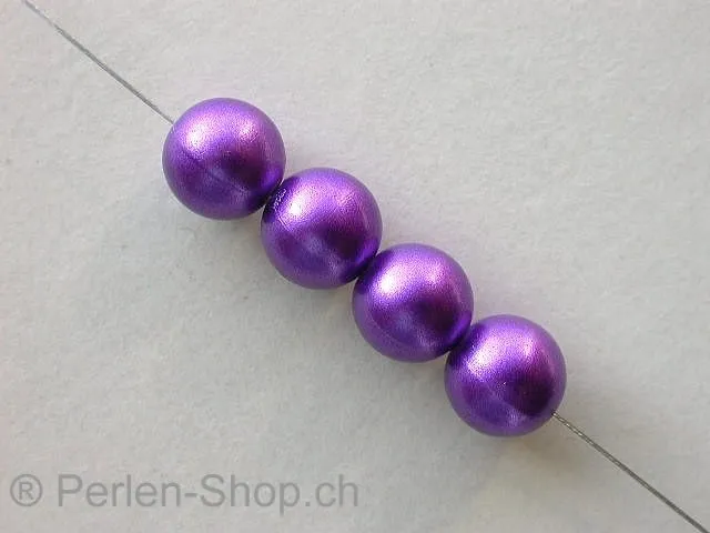 Kunststoffperle rund, violett metalic, ±10mm, 6 Stk.