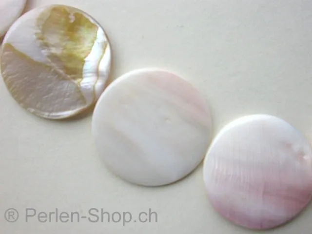 Shell Beads rround flatt, white, ±40mm, ±4mm thick, 2 pc.