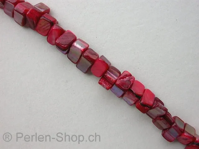 Shell Beads nuggets, red, ±5/6mmx7/10mm, string ± 65 pc.