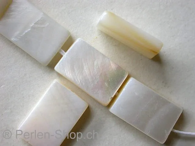 Shell Beads rectangle, white, ±15x10mm, string ± 26 pc.