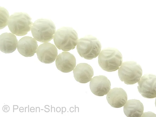 Shell with dekoration, Color: white, Size: ±6mm, Qty: 1 string 16" (±65 pc.)