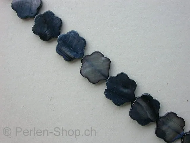 Shell Beads flower, black, ±16mm, string ± 25 pc.