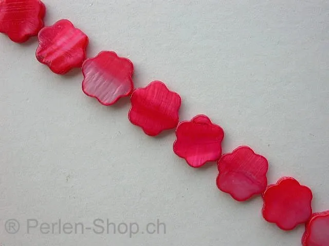Shell Beads flower, red, ±16mm, string ± 25 pc.