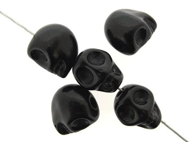 Skull Bead, pierre semi précieuse, Couleur: noir, Taille: ±10mm, Quantite: 5 piece