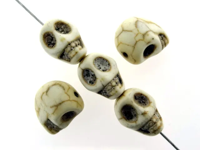 Skull Bead, pierre semi précieuse, Couleur: blanc, Taille: ±10mm, Quantite: 5 piece