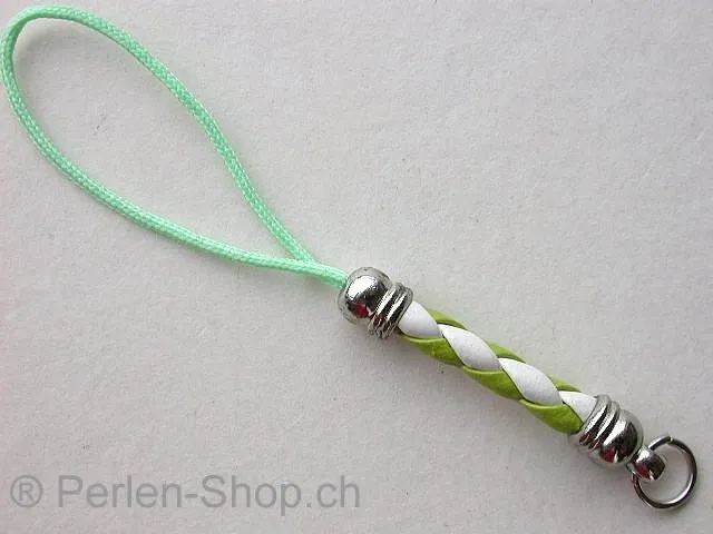 String geflochten mit offene ring, grün/weiss, 1 Stk.